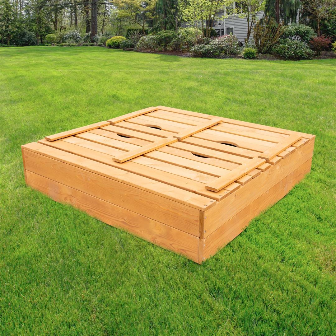 Sportspower 4.2 x 4 Rectangular Sandbox with 2 Wooden Bench and Ground Liner - Image 4