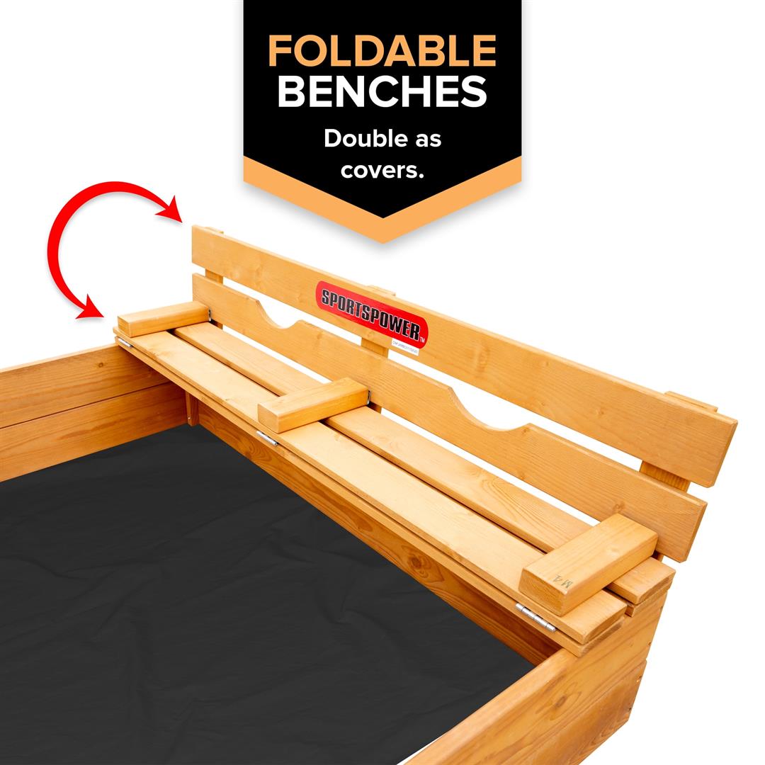 Sportspower 4.2 x 4 Rectangular Sandbox with 2 Wooden Bench and Ground Liner - Image 5