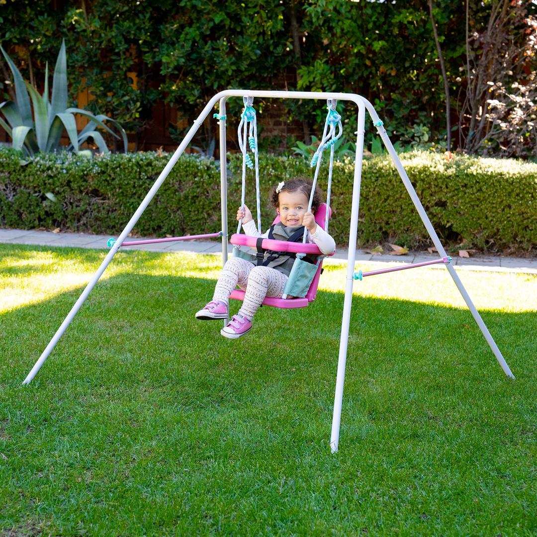 Sportspower Indoor/Outdoor My 1st Toddler Metal Swing with Safety Harness, Foldable Frame - Image 8