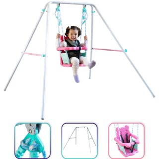Sportspower Indoor/Outdoor My 1st Toddler Metal Swing with Safety Harness, Foldable Frame
