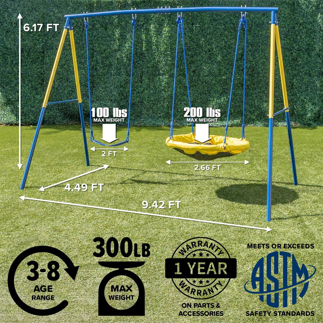 Sportspower My 1st Swing and Saucer Outdoor Backyard Playset, Belt Swing & 32" Saucer Swing, 6-Foot Heavy-Duty Frame, 300lbs Capacity, for Kids Ages 38 - Image 5
