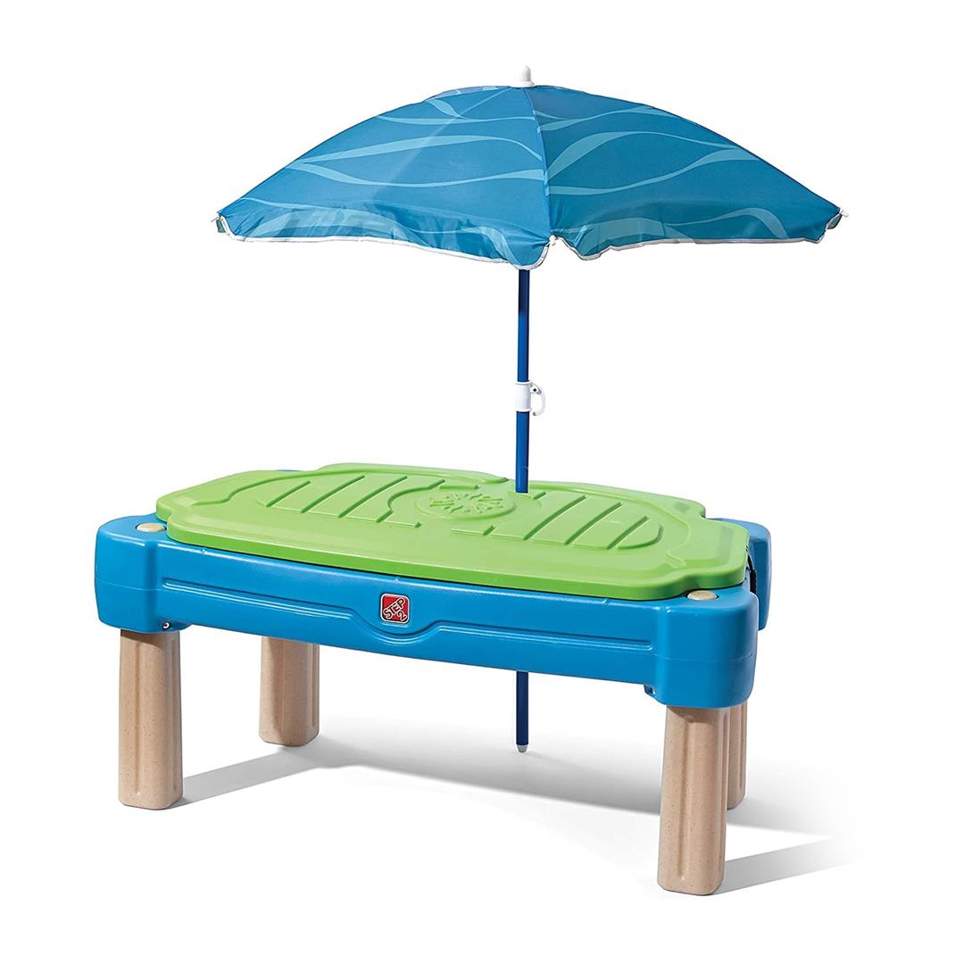 Step2 Cascading Cove Blue Plastic Sandbox and Water Table for Toddlers with Cover and Umbrella - Image 4