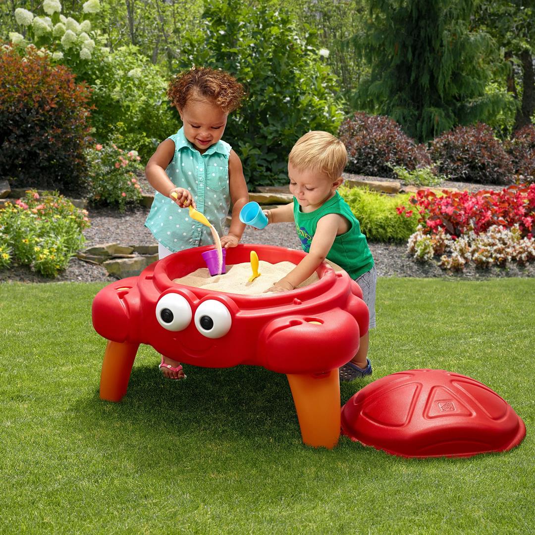 Step2 Crabbie Sandbox Red Plastic Sand Table for Toddlers with Cover 4-piece Playset - Image 2