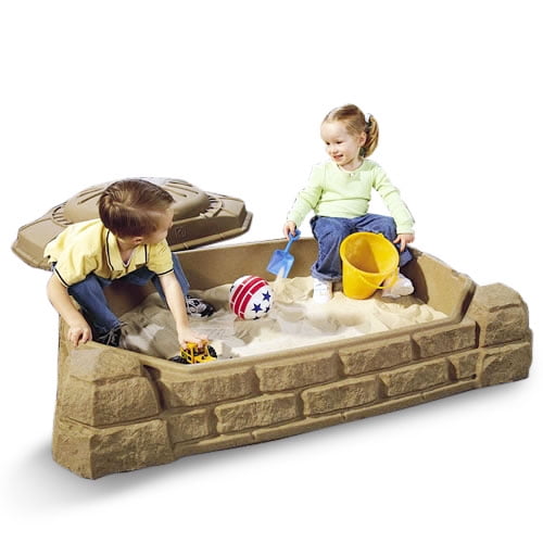 Step2 Naturally Playful Sandstone Beige Plastic Sandbox Toy with Cover for Kids - Image 2