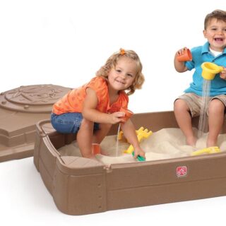 Step2 Play and Store Sandbox Brown Plastic Kids Outdoor Toy with Cover