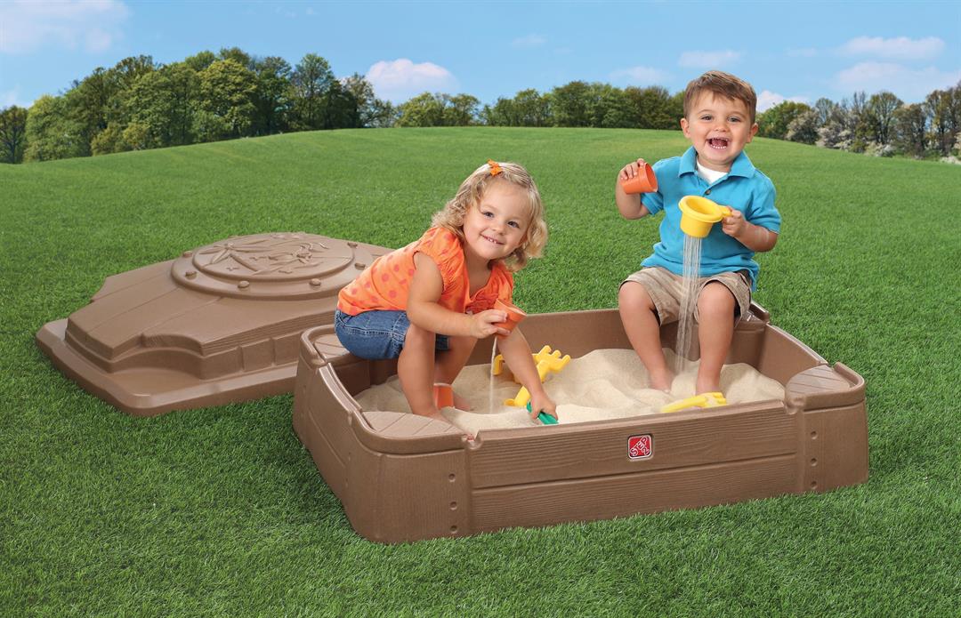 Step2 Play and Store Sandbox Brown Plastic Kids Outdoor Toy with Cover - Image 5