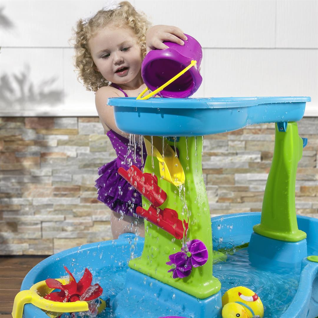 Step2 Rain Showers Splash Pond Blue Plastic Water Table for Toddlers with Waterfall Tray - Image 2
