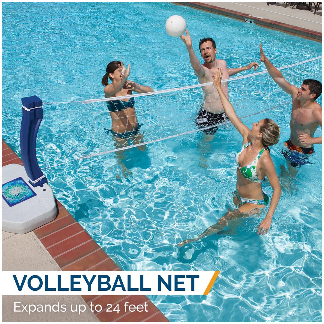 SwimWays 2-in-1 Pool Sport Combo Set - Volleyball Net & Outdoor Basketball Hoop For In- & Above Ground Pool, Outdoor Games for Adults and Family - Image 4