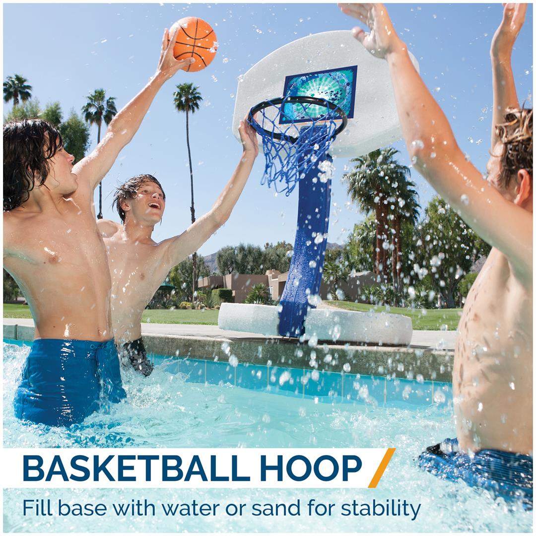 SwimWays 2-in-1 Pool Sport Combo Set - Volleyball Net & Outdoor Basketball Hoop For In- & Above Ground Pool, Outdoor Games for Adults and Family - Image 5