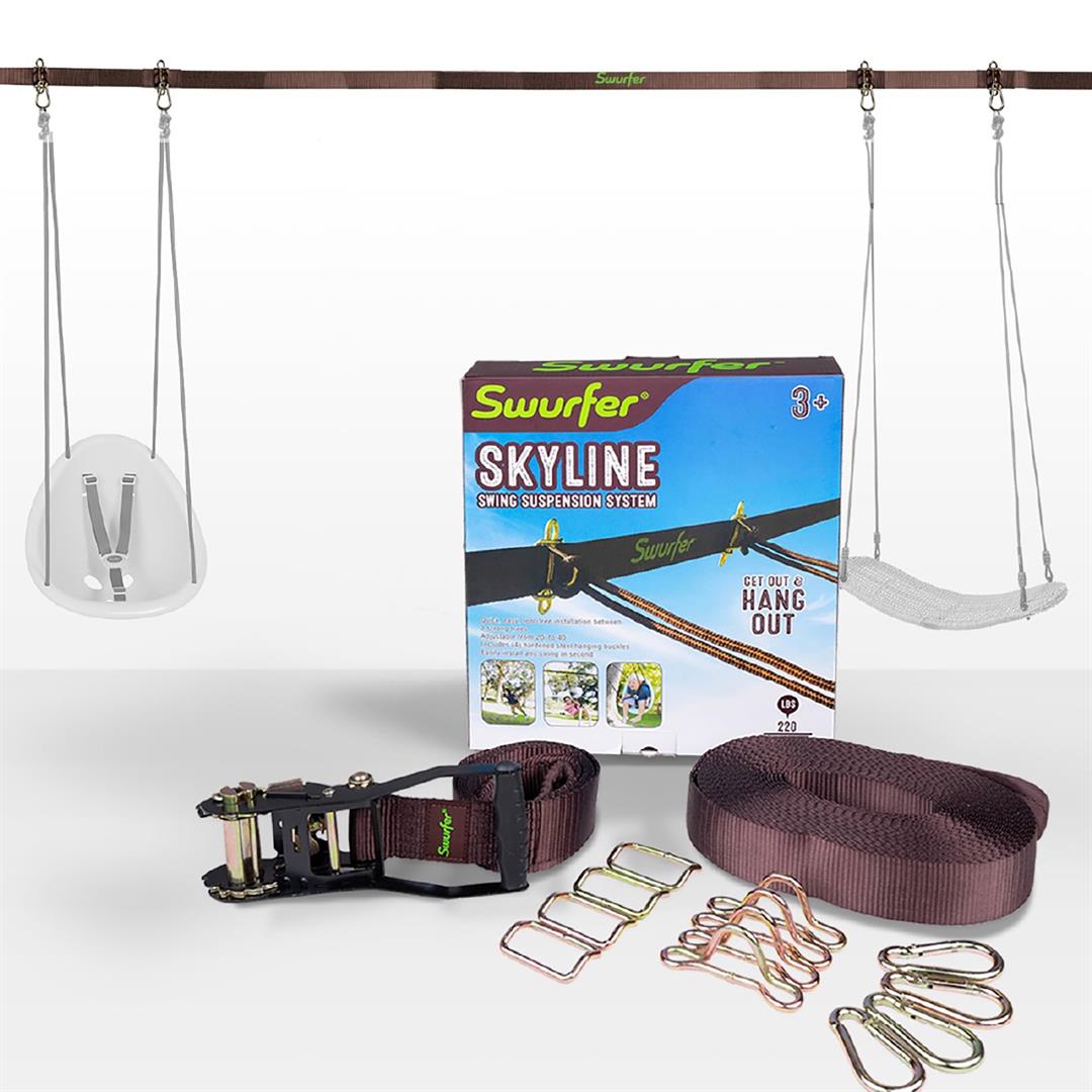 Swurfer Skyline- Heavy Duty Universal Swing Hanging Line with 4 Adjustable Quick Connect Locking Steel Anchors, Alternative Swing Set Compatible with Multiple Swings (Not Included)