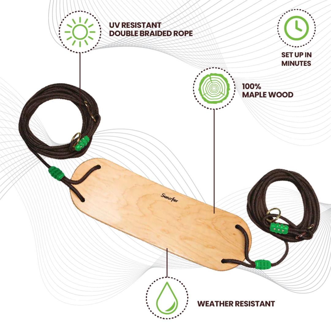 Swurfer Sway Premium Coated Maple Wood Outdoor Swing with Strong Braided UV Resistant Rope Holds Up to 150 Pounds Ages 4 and Up - Image 5