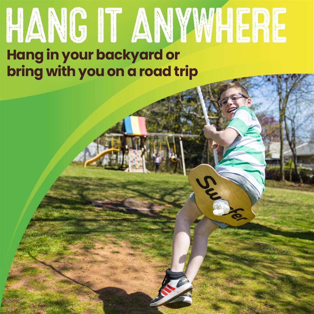 Swurfer Swift Maple Wood Curved Disc Swing with Heavy Duty Braided Rope Holds up to 150 Pounds Ages 4 and Up - Image 2