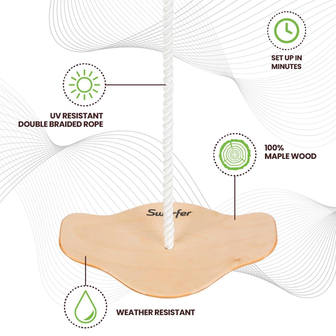 Swurfer Swift Maple Wood Curved Disc Swing with Heavy Duty Braided Rope Holds up to 150 Pounds Ages 4 and Up - Image 3
