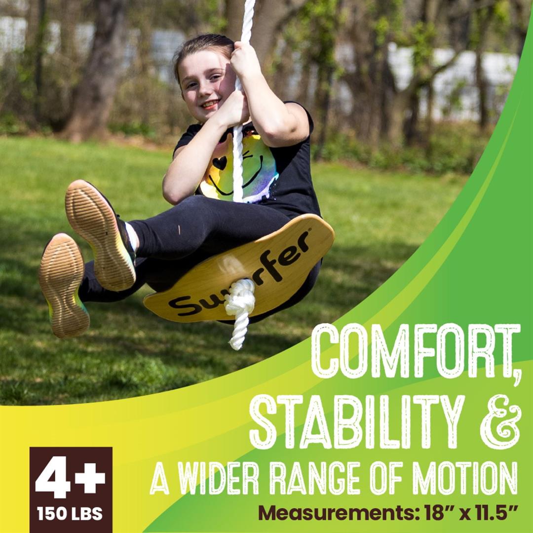 Swurfer Swift Maple Wood Curved Disc Swing with Heavy Duty Braided Rope Holds up to 150 Pounds Ages 4 and Up - Image 4