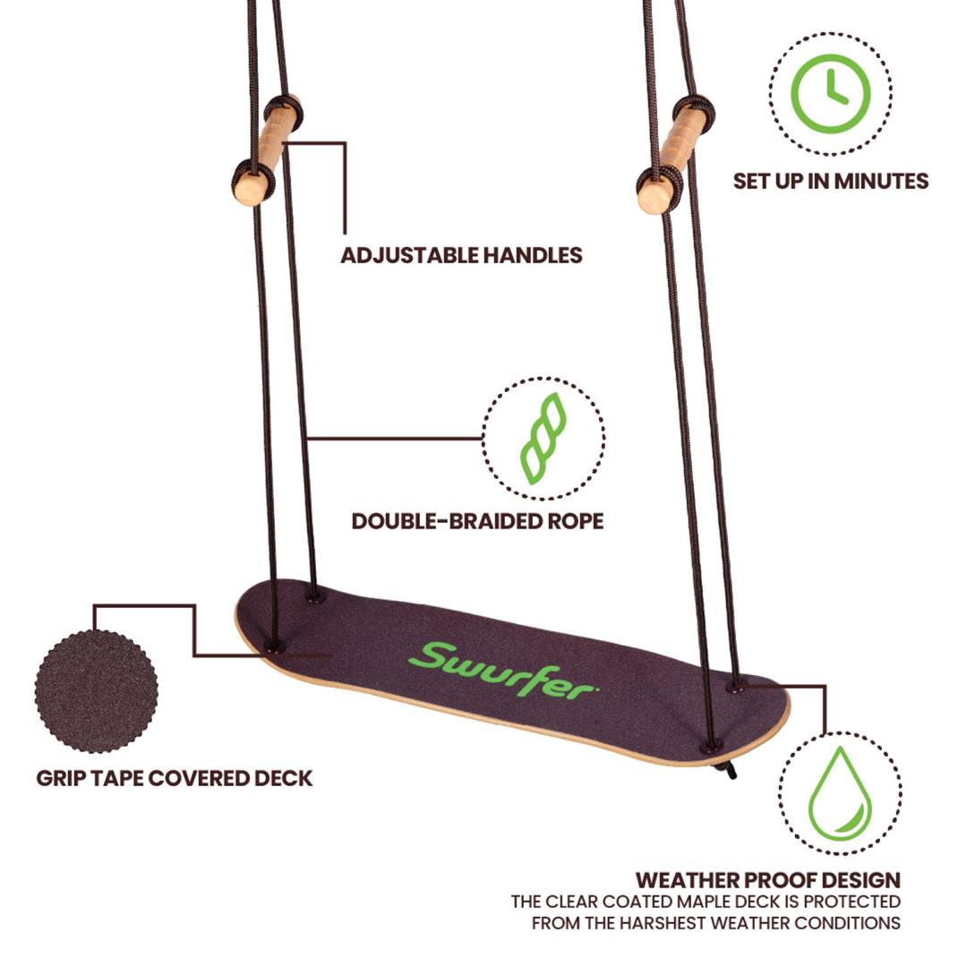Swurfer TreeSkate Stand Up Skating Swing, Wooden Outdoor Swing for Kids and Adults - Image 3