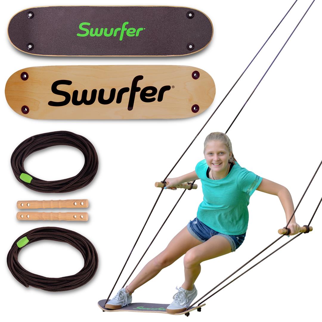 Swurfer TreeSkate Stand Up Skating Swing, Wooden Outdoor Swing for Kids and Adults