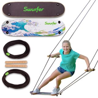 Swurfer TreeSkate Waves Stand Up Skating Swing, Wooden Outdoor Swing for Kids and Adults