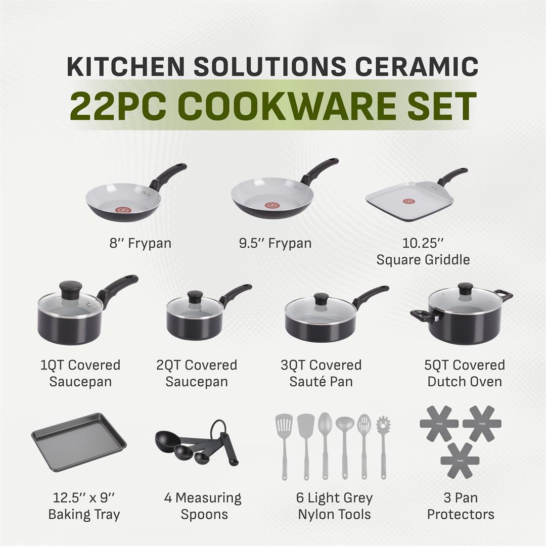T-fal Kitchen Solutions Ceramic, 22 Piece Cookware Set, Black - Image 2