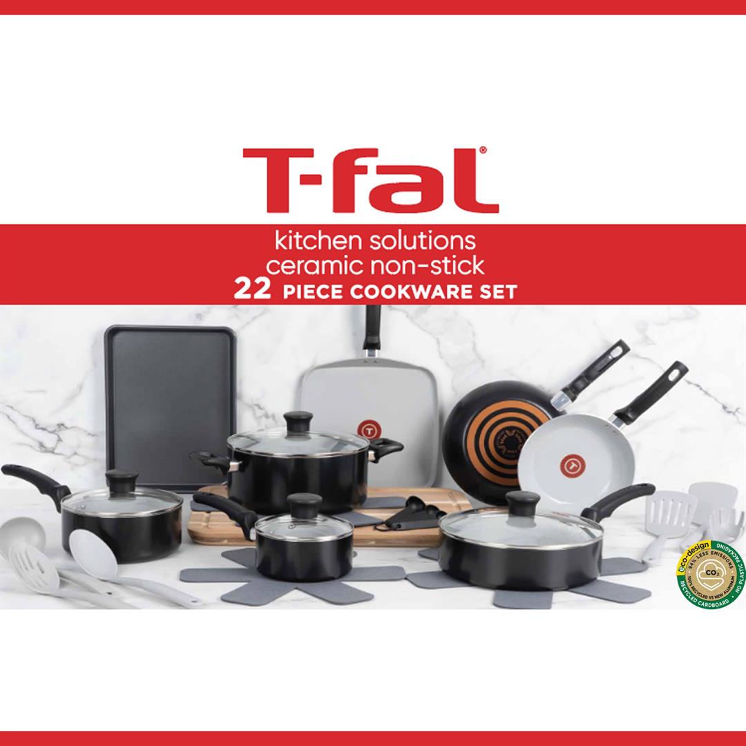 T-fal Kitchen Solutions Ceramic, 22 Piece Cookware Set, Black - Image 8