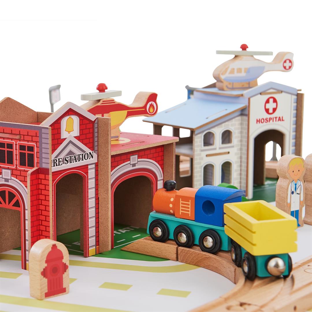 Teamson Kids Preschool Play Lab 85-Piece Wooden Train Table Play Set Multicolor - Image 12