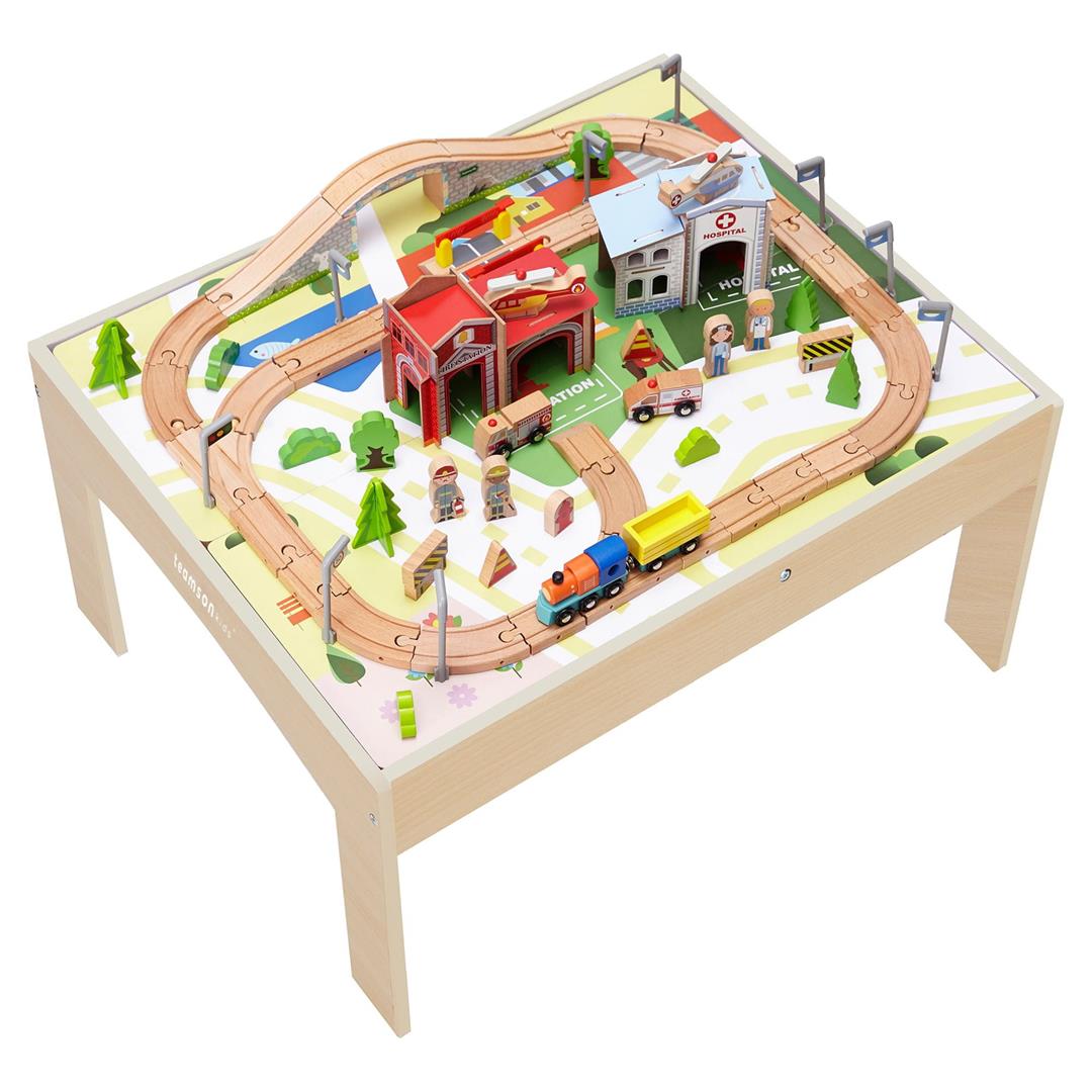 Teamson Kids Preschool Play Lab 85-Piece Wooden Train Table Play Set Multicolor - Image 7