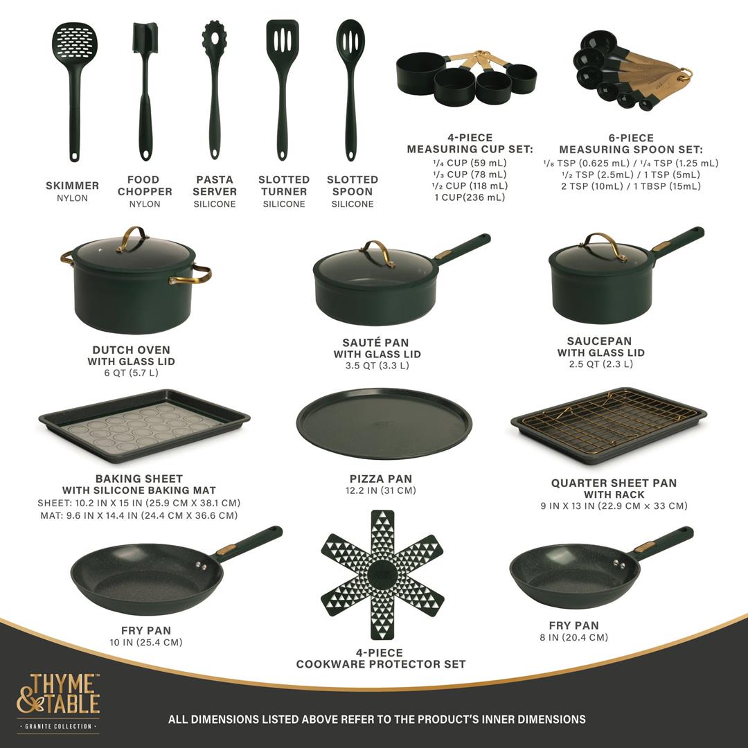 Thyme & Table 32-Piece Aluminum Cookware Set - Green - Image 6