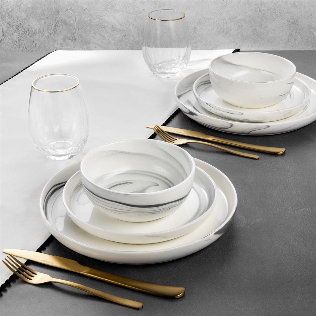 Thyme & Table Grey Marble 12-Piece Ceramic Dinnerware Set - Image 2