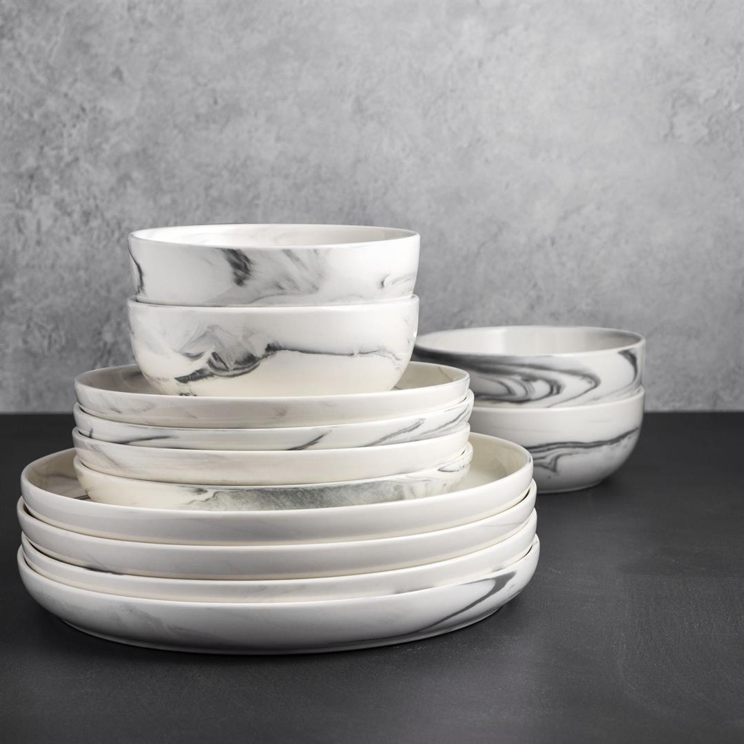 Thyme & Table Grey Marble 12-Piece Ceramic Dinnerware Set - Image 5