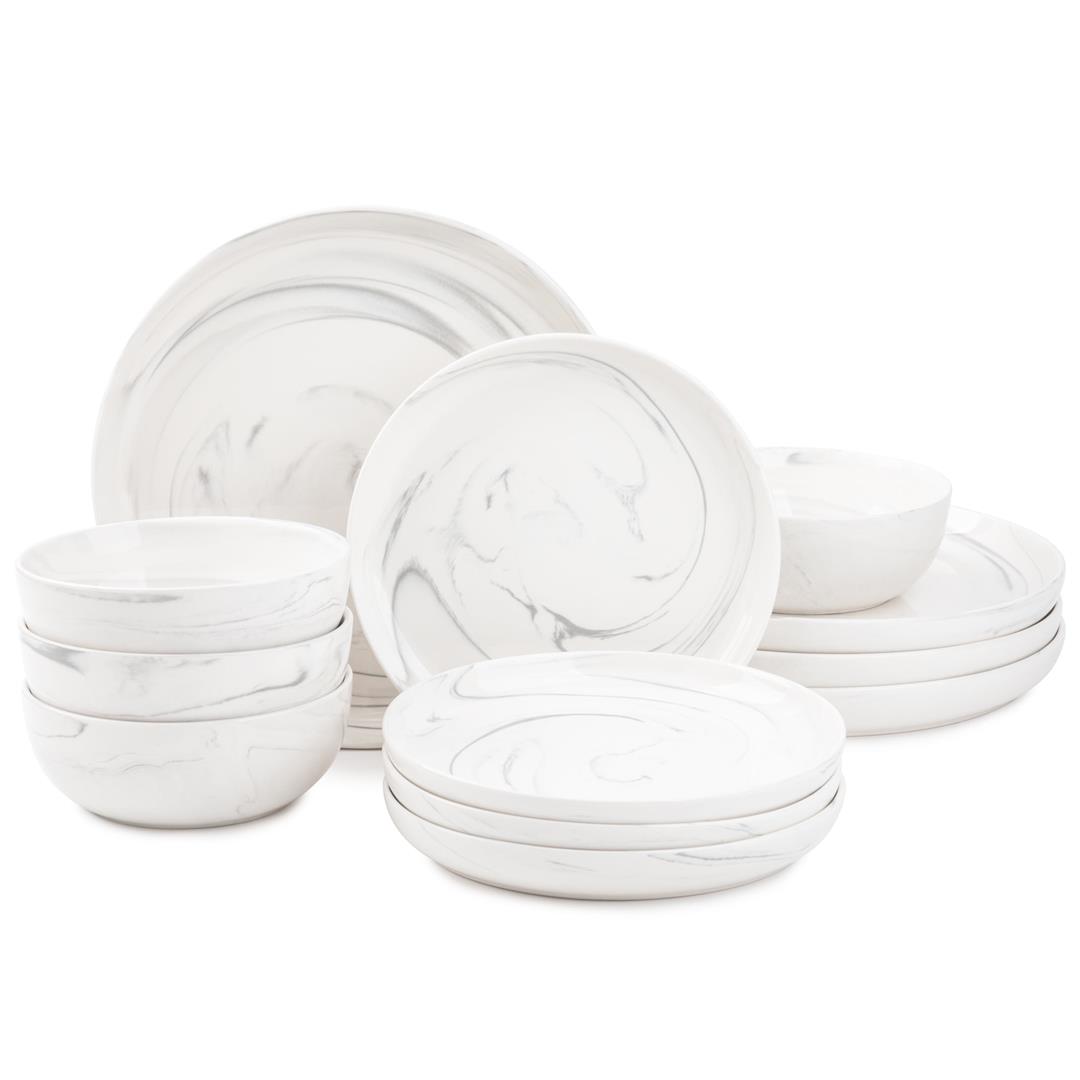 Thyme & Table Grey Marble 12-Piece Ceramic Dinnerware Set
