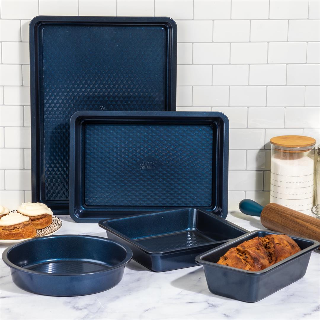 Thyme & Table Non-Stick Aluminized Steel Baking 5pc Set, Navy - Image 2