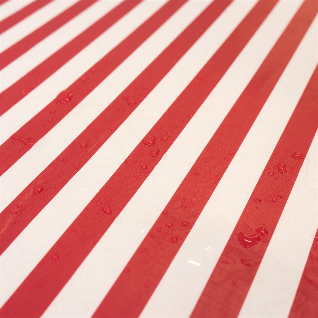 Waverly Inspirations Rectangular Elastic Fitted Table Cover Waterproof Vinyl Tablecloth With Flannel Backing, 6Ft Table, 72" x 30", White/Red Stripe, 8 PK