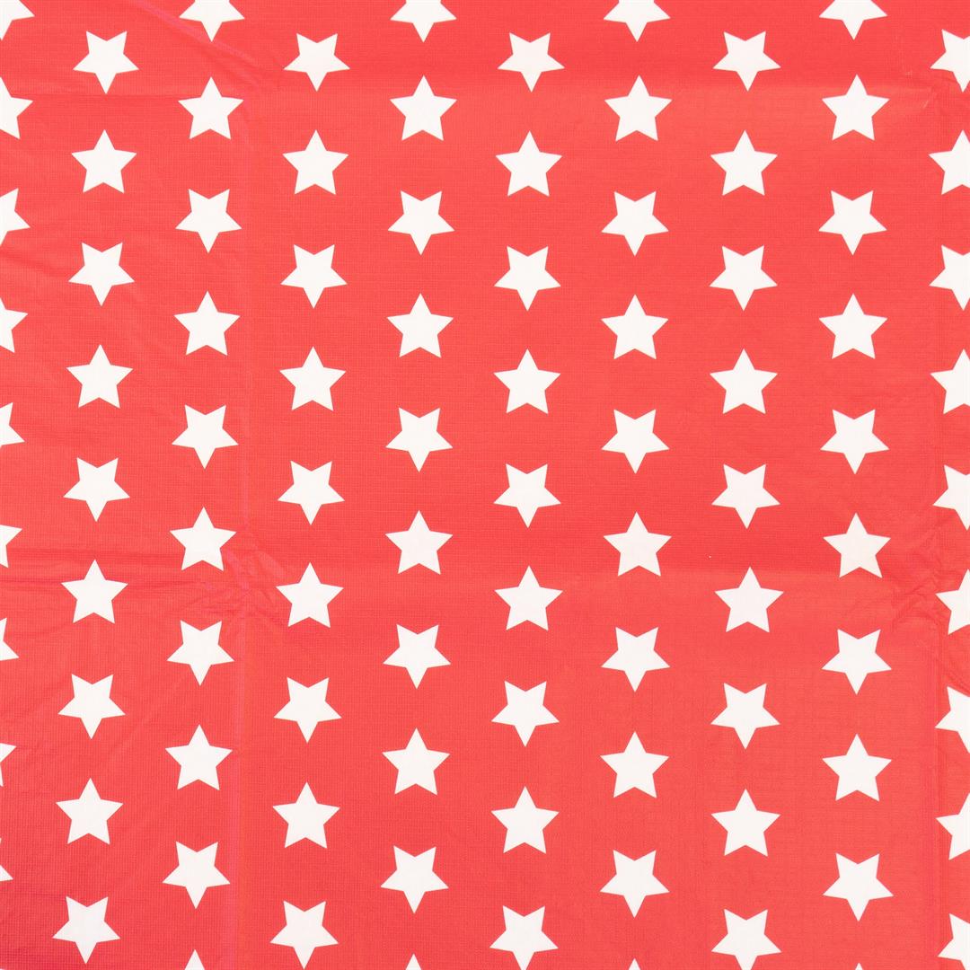Waverly Inspirations Rectangular Elastic Fitted Table Cover Waterproof Vinyl Tablecloth With Flannel Backing, 6Ft Table, 72" x 30", White Stars With Red Base, 8 PK - Image 4